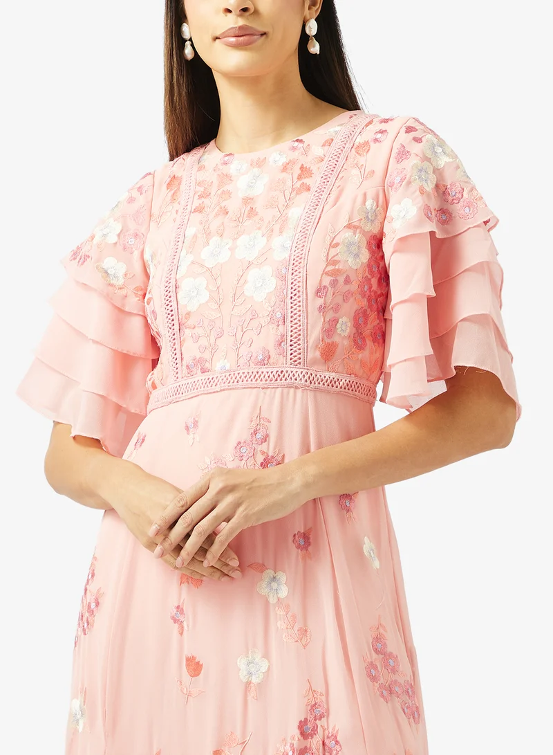 Frock And Frill  Printed Ruffle Detailed Maxi Dress for Women | Best Price UAE